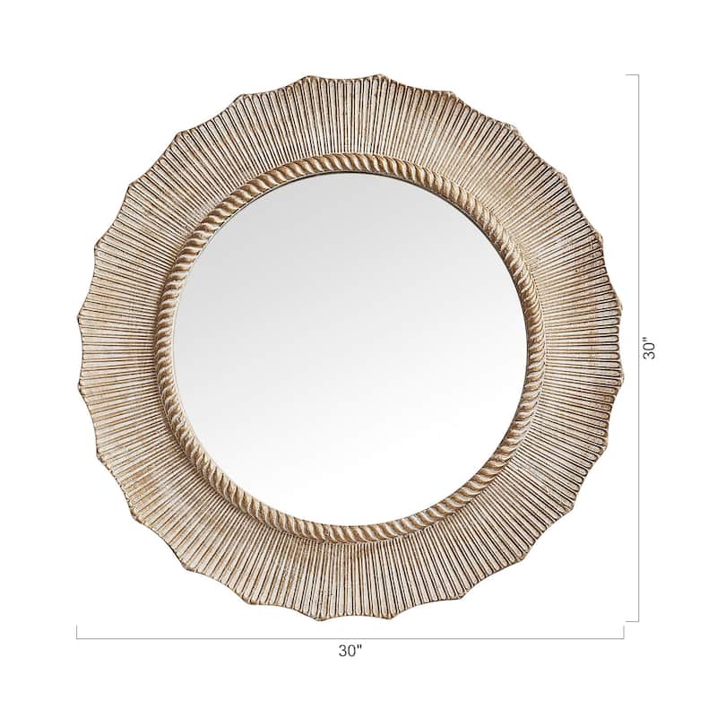 30" Bohemian Beige Round Wooden Decorative Bathroom Vanity Wall Mirror