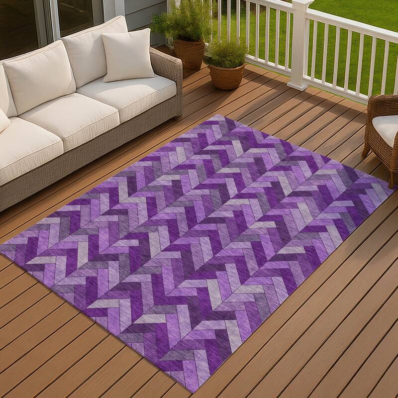 Machine Washable Indoor/ Outdoor Modern Chevron Chantille Rug - Purple - 5' x 7'6"