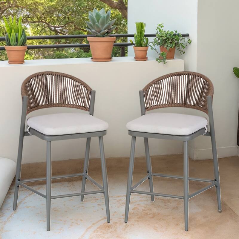 Christopher Knight Home - Beverly Durable Outdoor Counter Stools with Scallop Backrest, Set of 2 - Matte Grey+Iron