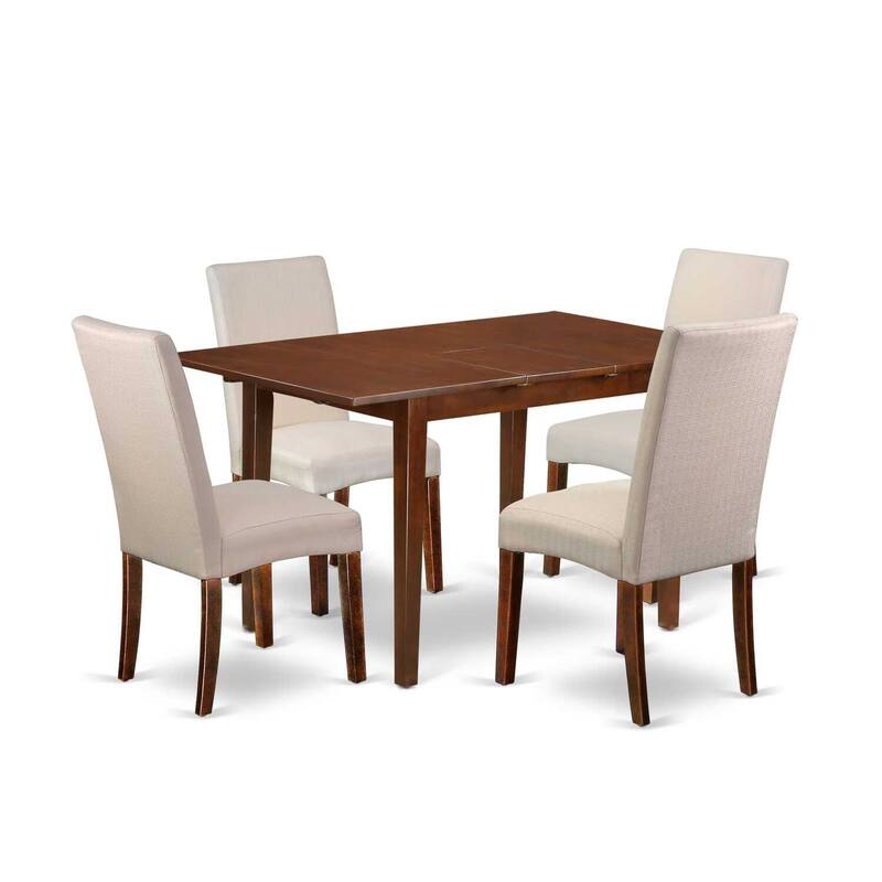 Rectangle Kitchen Table Set 5pc - 48/60" Table w/ Butterfly Leaf & 4 Chairs - Linen Fabric Cream
