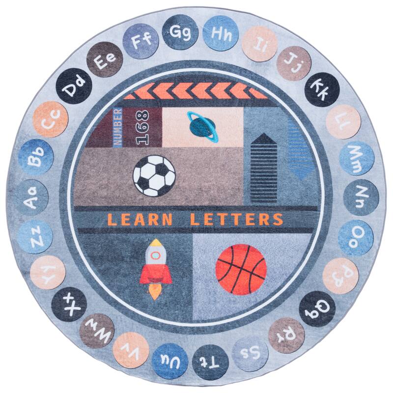 SAFAVIEH Santa Monica Kids Sakae Machine Washable & Slip Resistant Rug - 6' Round - Grey/Blue