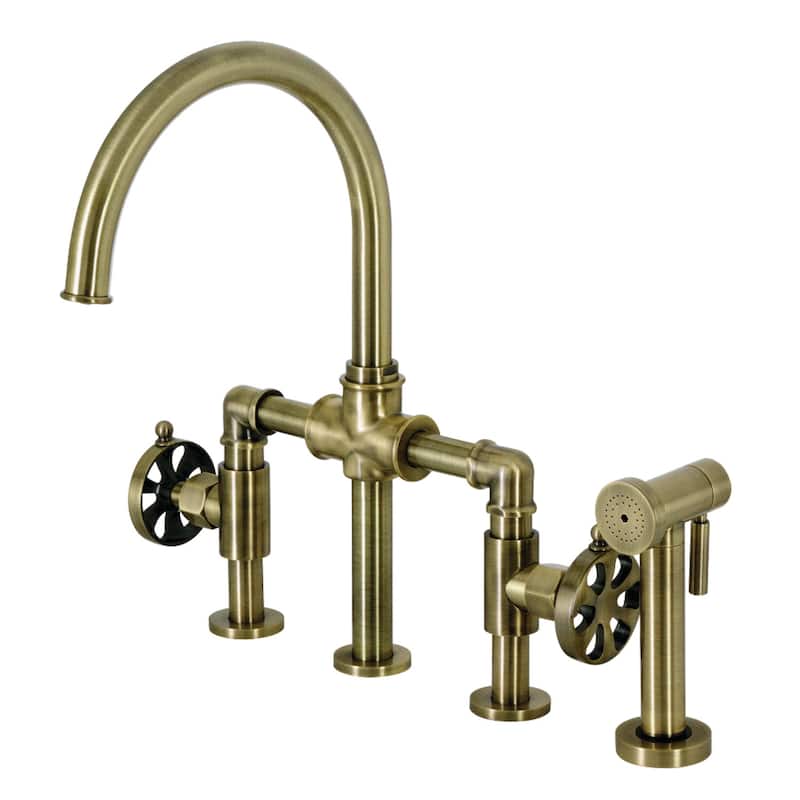 Kingston Brass Belknap Bridge Kitchen Faucet - Antique Brass