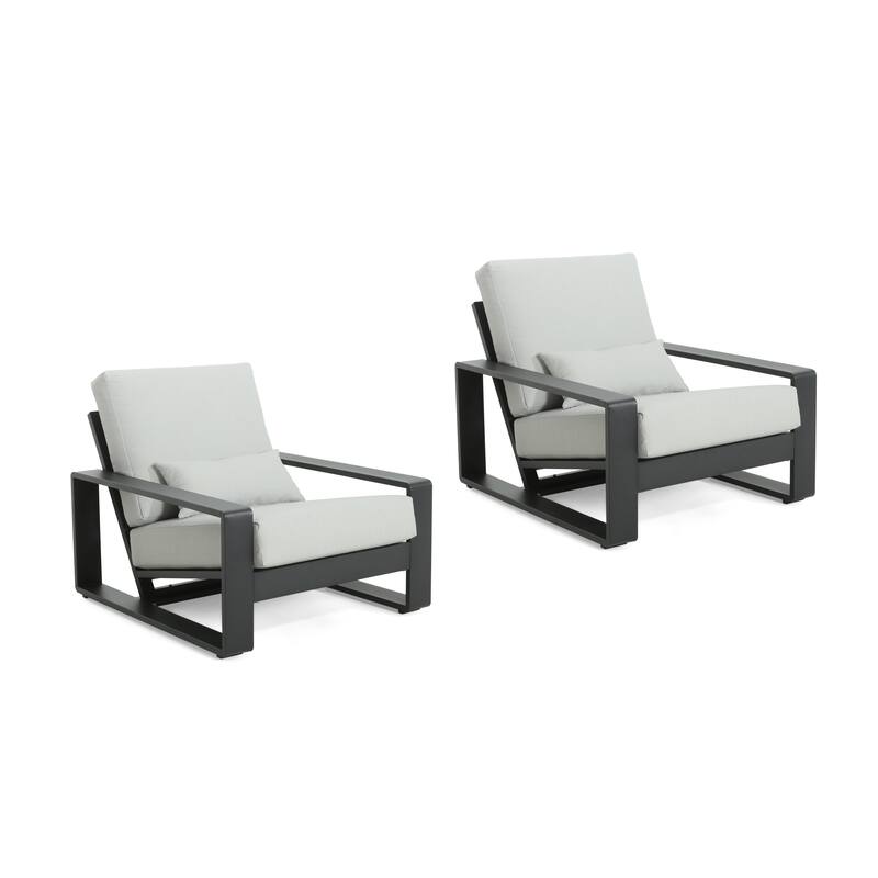 Roomfitters La Plata Outdoor Aluminum Lounge Chairs with Olefin Cushions, Modern Patio Seating, Black - Set of 2