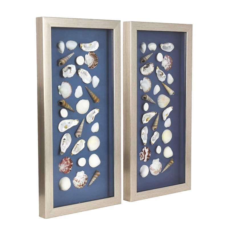 American Art Decor 2-Piece Coastal Seashell & Sea Glass Shadowbox Framed Wall Art Set