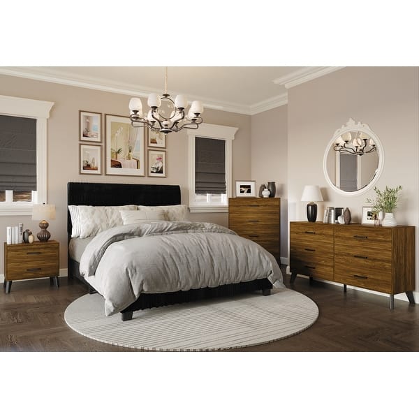 CraftPorch Corduroy 4-pieces Mid-Century Modern Black Bed with Brown Furniture Bedroom Set - On Sale - Bed Bath & Beyond - 40885237 CraftPorch Corduroy 4-pieces Mid-Century Modern Black Bed with Brown Furniture Bedroom Set - On Sale - Bed Bath & Beyond - 40885237
