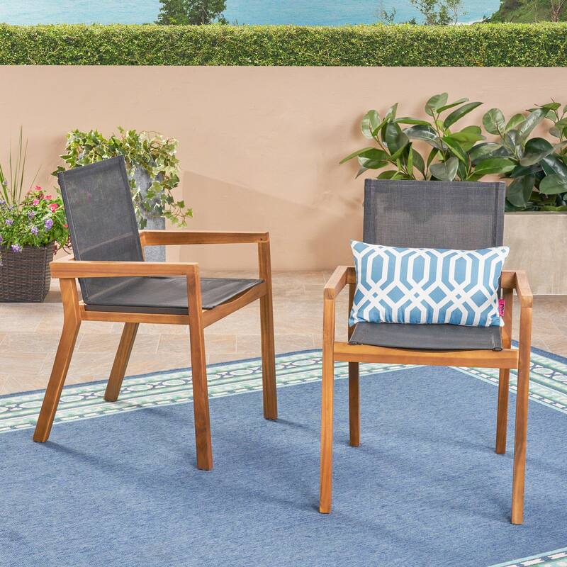 Mid Century Modern Dining Chairs Set of 2, Mesh Armchair, Solid Wood Frame for Poolside Gatherings, Dining Areas