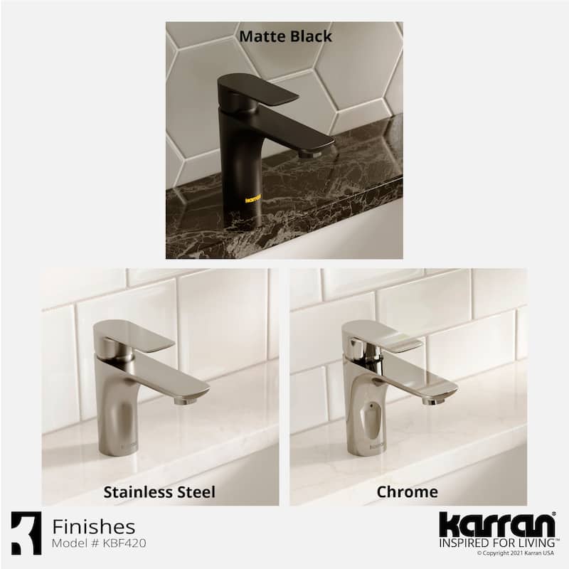 Karran Kayes single Hole Single Handle Basin Bathroom Faucet with Matching Pop-up Drain