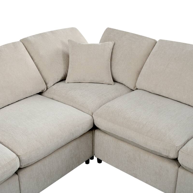 Oversized Modular Sectional Sofa, 7 Seater Corner Sofa, L-Shape Sofa Set with Movable Ottoman, Plush Chenille Fabric Large Sofa