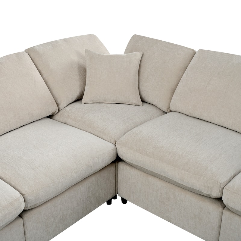 Roomfitters 7-Seater Modular Sectional Sofa with Ottoman, Extra Large L-Shape Chenille Upholstered Couch