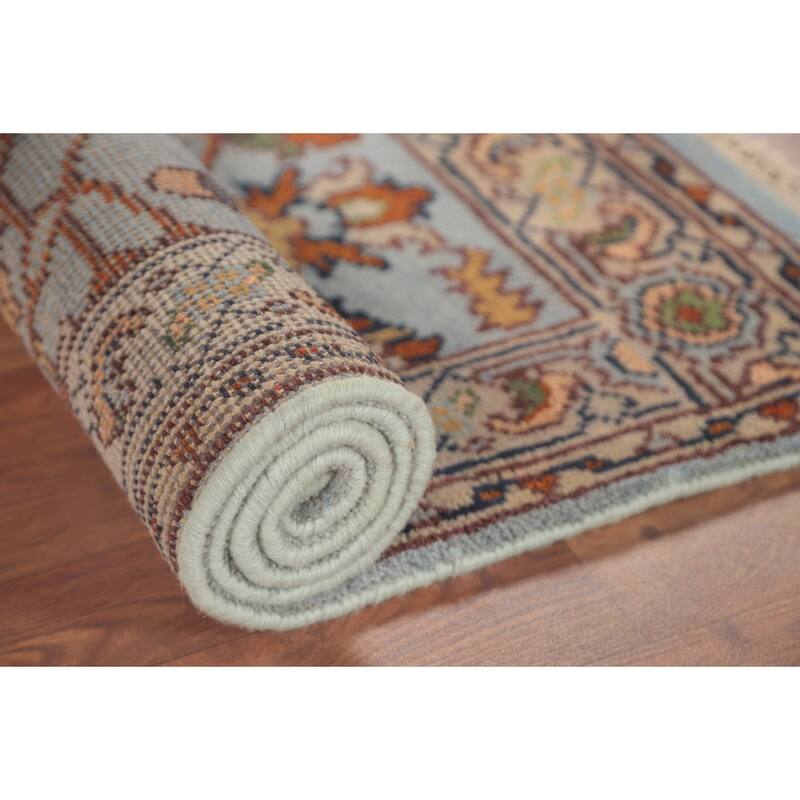Light Blue Heriz-Serapi Accent Rug Hand-Knotted Floral Wool Carpet - 2'11"x 5'1"