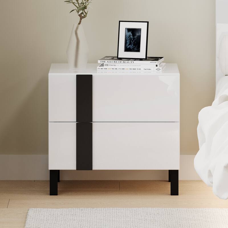 Queen Floating Bed Wood Platform Bed with LED Light and 2 Nightstands