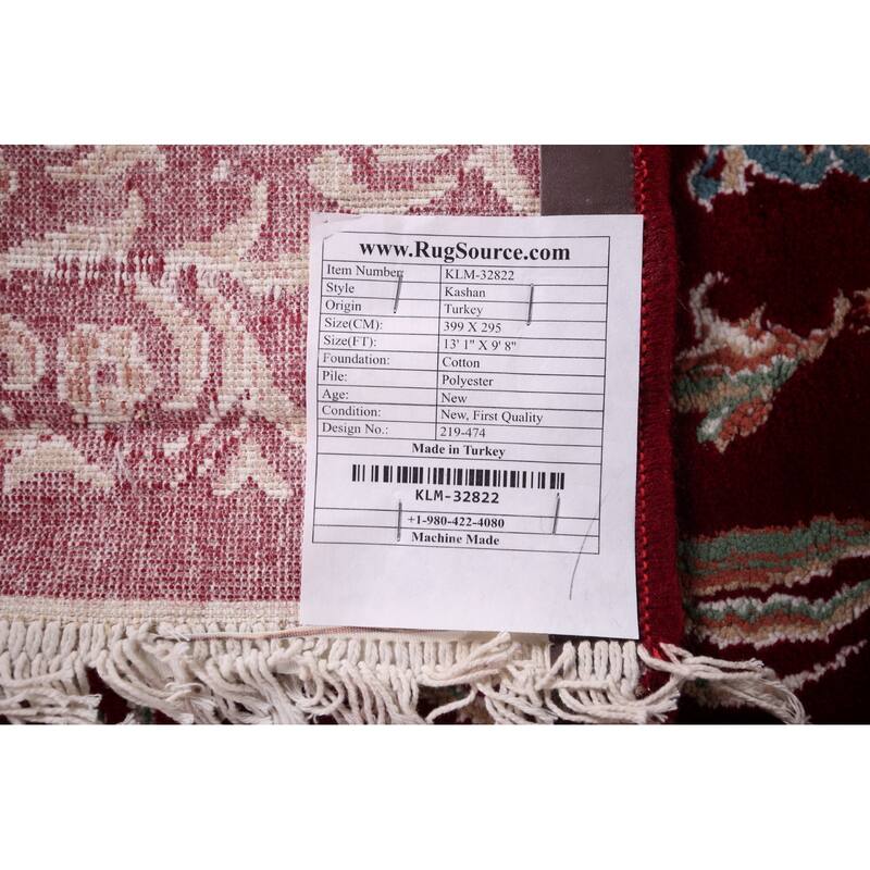 Victorian Style Red Kashan Turkish Rug Machine Made Bedroom Carpet - 9'8" x 13'1"