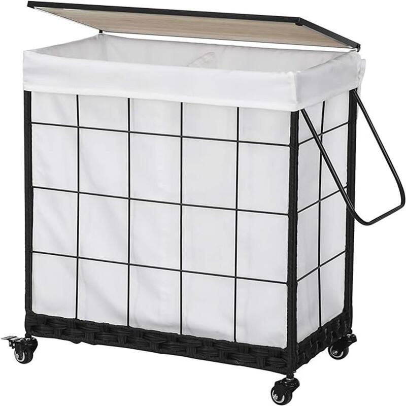 Durable Laundry Basket with Heavy Duty Rolling Lockable Wheels - 23.43"L x 13.58"W x 26.37"H - Natural
