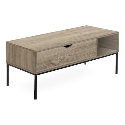 Modern Contemporary 42" L Rectangular Coffee Table with Storage, Lift-Top Cocktail Table, Black Metal Base
