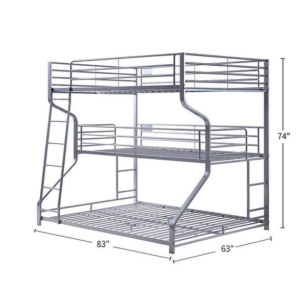 Metal Triple Twin Over Full Over Queen Bunk Bed in Silver Bed Bath