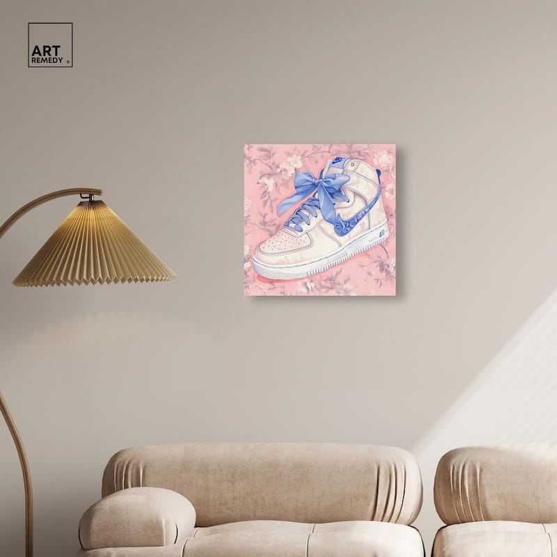 Blue Bow Sneaker Canvas by Art Remedy, Gallery Wrapped