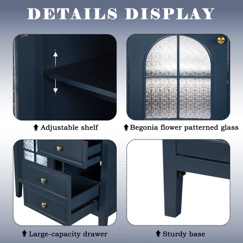 Freestanding 36" Bathroom Vanity Sink Cabinet with Motion-sensor Light Strip, Patterned Glass & Drawers