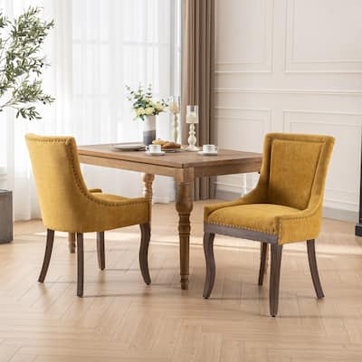 Set of 2 Golden Dining Chair Dining Table Chair with Curved Wood Legs