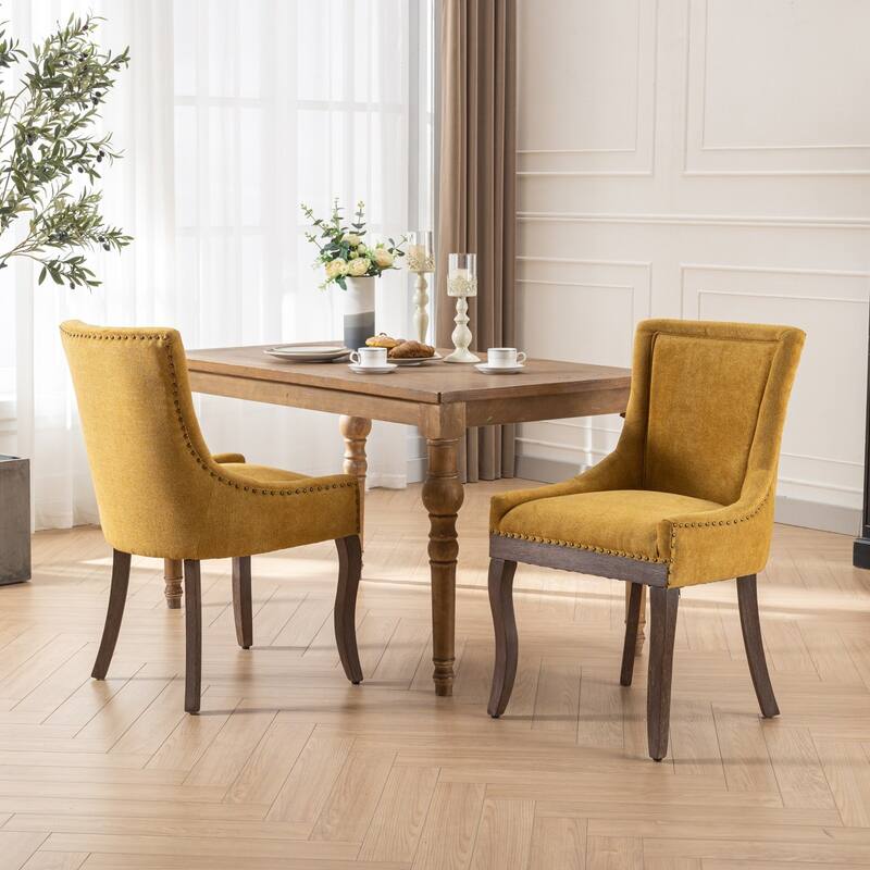 Ultra Side Dining Chairs Set of 2, Tufted Upholstered Fabric Dining Chairs, Accent Chairs with Wood Legs & Nailhead Trims