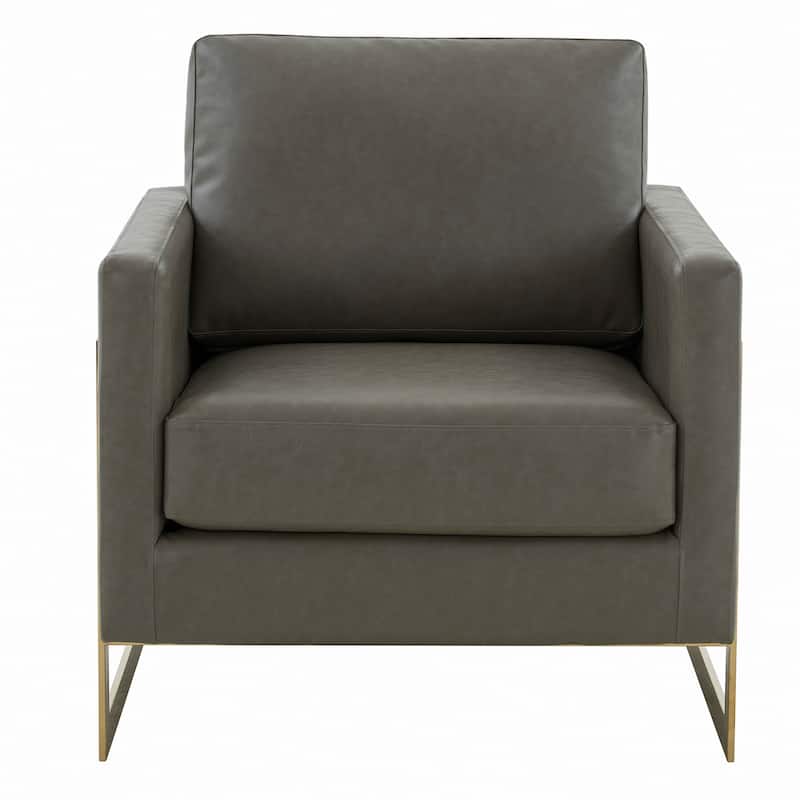 Lincoln Leather Accent Chair With Gold Frame Modern Single Seater Sofa for Living Room and Bedroom - 34"