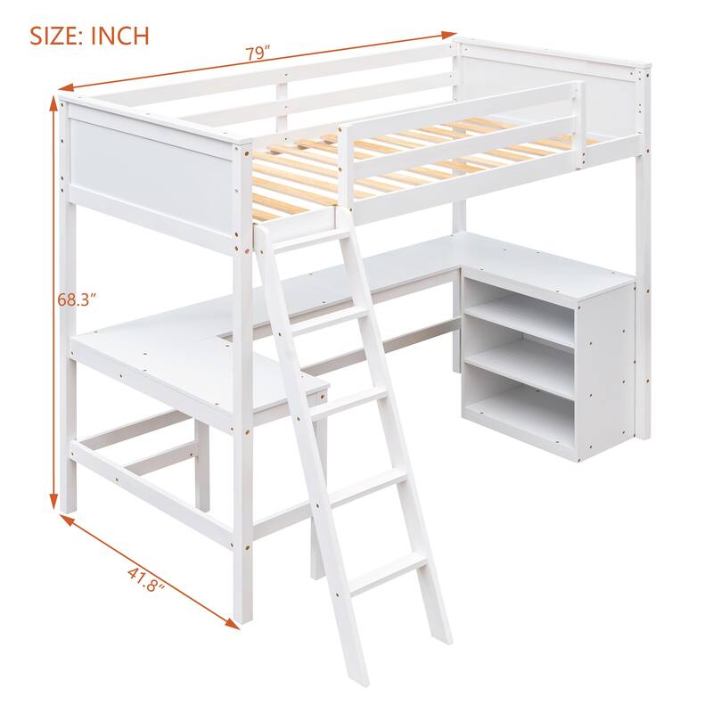 Merax Wooden Loft Bed with Shelves and Desk