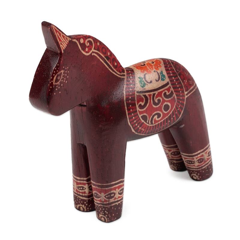 Novica Handmade Crimson Horse Wood Batik Sculpture