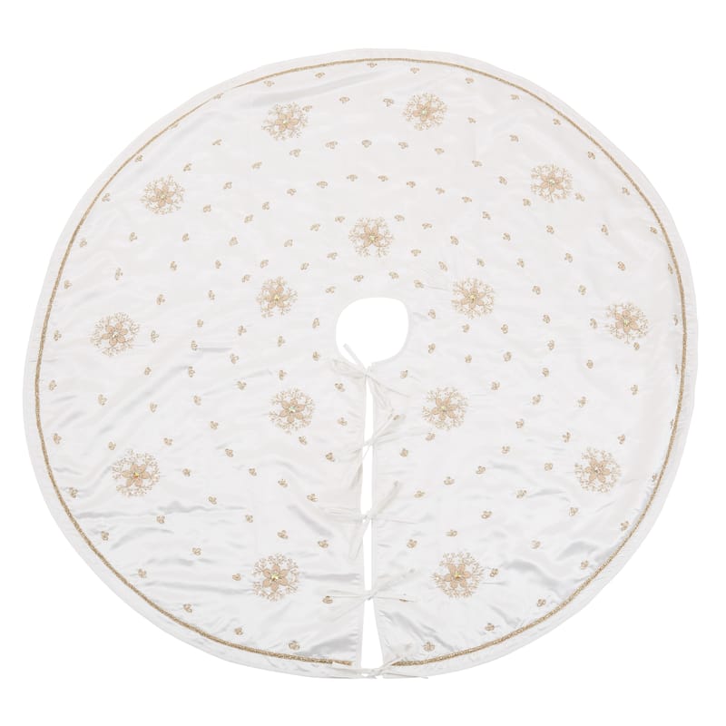 Handmade Christmas Tree Skirt With Beaded Snowflake Design