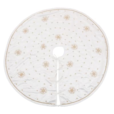 Handmade Christmas Tree Skirt With Beaded Snowflake Design