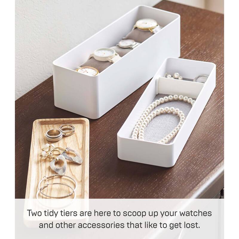 Yamazaki Home Stacking Accessories or Watches Case - Two Styles, Plastic and Wood, Watches - L 3.1 x W 9.4 x H 4.5 inches