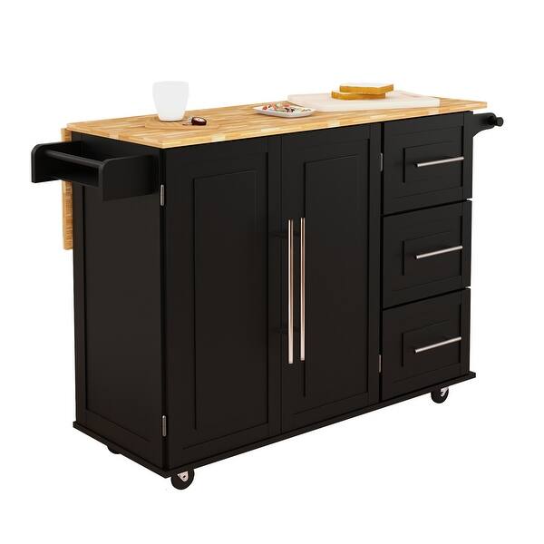 Lomas Kitchen Island With Spice Rack Towel Rack And Extensible Solid Wood Table Top Overstock 32545208