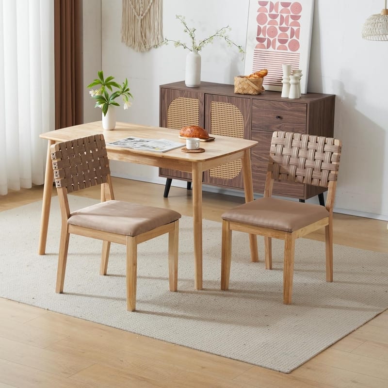 Mid Century Modern Wooden Dining Chairs Set of 2 - Khaki