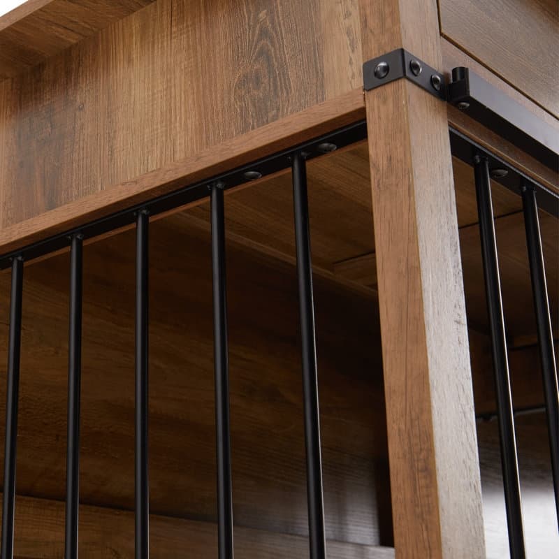 Wood Barn Door Large Dog Crate Furniture With 2 Drawers and Divider