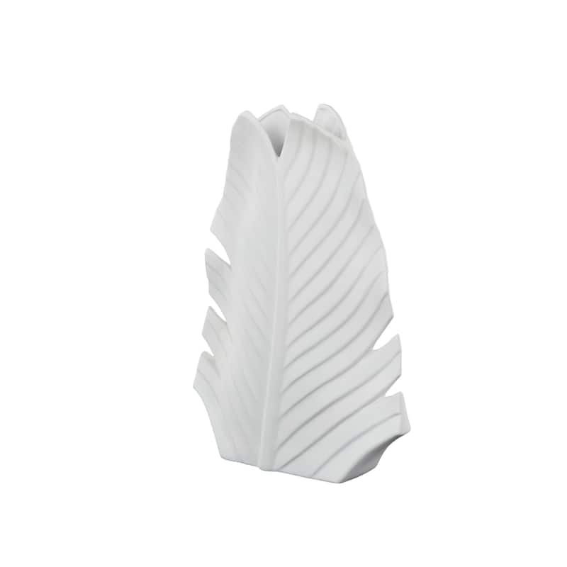 Ceramic Palm Tree Curved Leaf Decorative Vase - Black or White - Roche River Decor