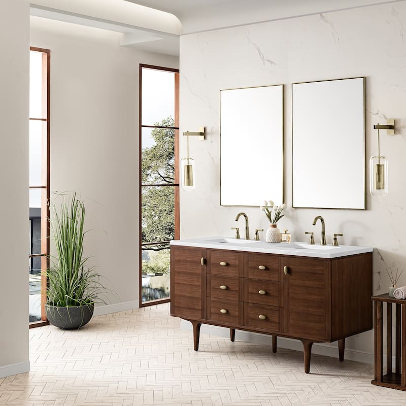 James Martin Vanities Amberly 60" Double Vanity, Mid-Century Walnut