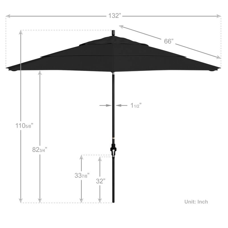 California Umbrella 11' Rd. Alum/Fiberglass Rib Patio Umb,Crank Lift/Collar Tilt, Dbl Wind Vent, Black Finish, Sunbrella Fabric