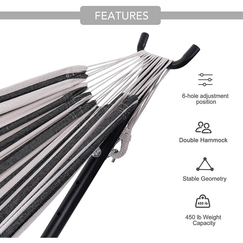 Double Cotton Hammock with Space Saving Steel Stand