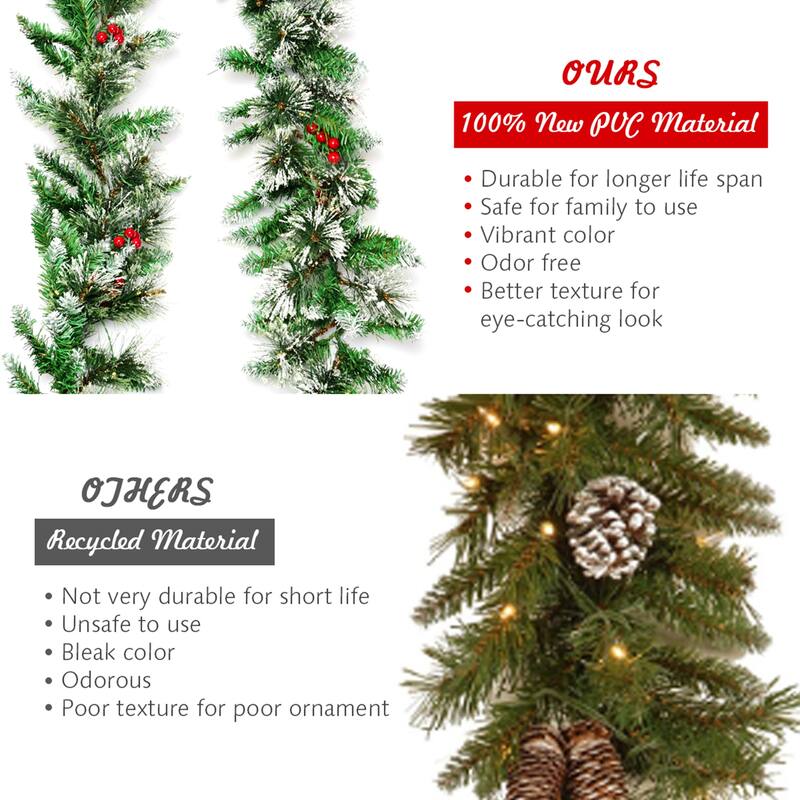 Gymax 9FT Pre-lit Christmas Decoration Garland Rattan w/ LED Lights - See Details