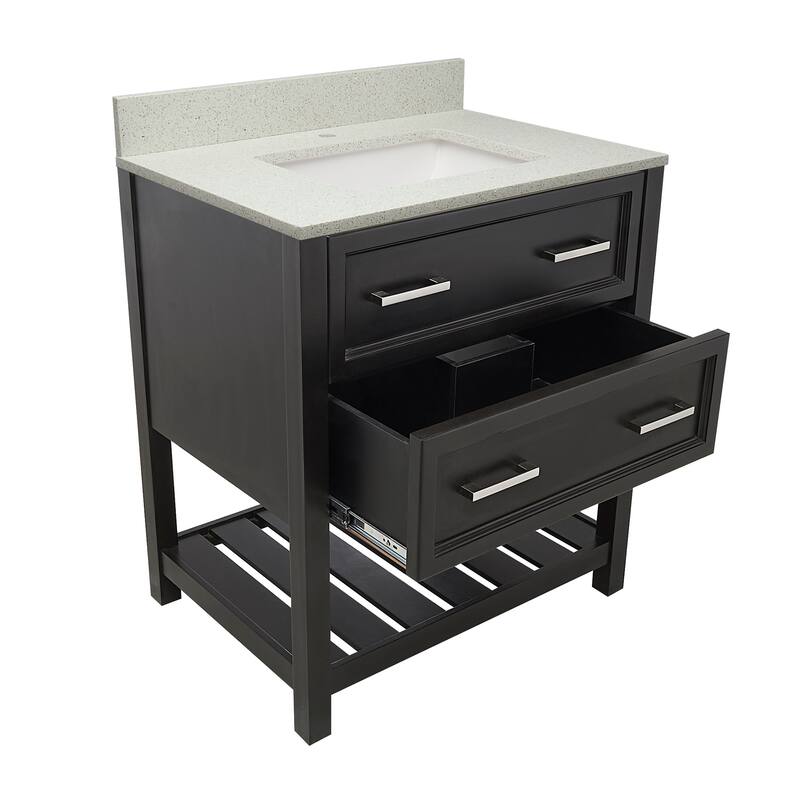 Tremblant 31" Bathroom Vanity in Espresso with Quartz Stone Vanity Top Sink w/ Backsplash in Galaxy White Single Hole