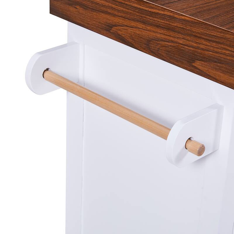 53" Large Kitchen Island with 3.5" Thick Desktop, Spice and Towel Racks, Kitchen Island with Storage on 5 Wheels, 2 Drawers