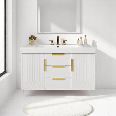 36 Inch Floating Bathroom Vanity with Sink, Wall Hung Cabinet with 2 Soft Close Drawers, Modern MDF Frame