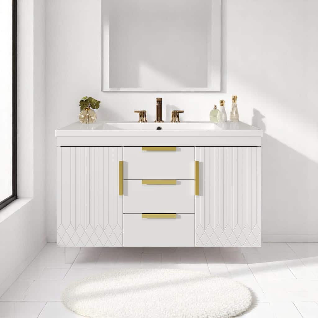 36 Inch Floating Bathroom Vanity with Sink, Wall Hung Cabinet with 2 Soft Close Drawers, Modern MDF Frame