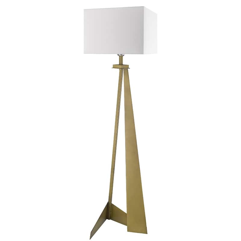 60-Inch Floor Lamp with Brass Base and White Fabric Shade for Living Room - 14.25" x 16.50" x 59.75" - White