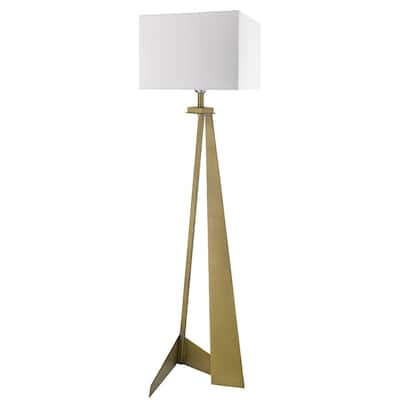 60-Inch Floor Lamp with Brass Base and White Fabric Shade for Living Room - 14.25" x 16.50" x 59.75"