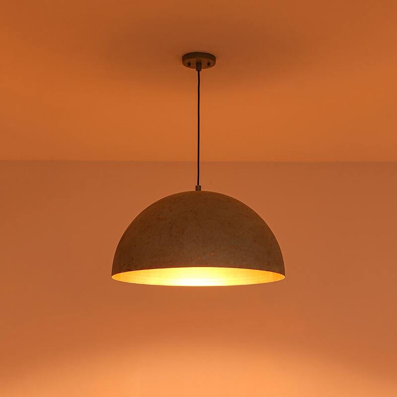 Rustic Aged Verdigris Style Gold Accents Oversized Iron Dome Pendant - 23.6 Inches