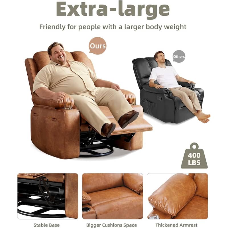 Oversized 360 Swivel Recliner Chairs with Heat and Massage