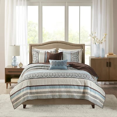 Madison Park Harvard 5 Piece Jacquard Quilt Set with Throw Pillows
