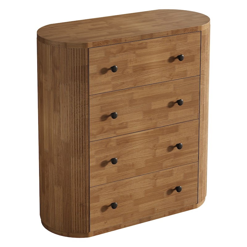 4-Drawer Fluted Dresser, Wooden Chest of Drawers for Bedroom