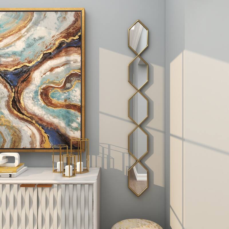 Metal Geometric Slim Stacked Chain 5 Layer Wall Mirror with Trellis Pattern - Black, Gold, Silver - Roche River Decor