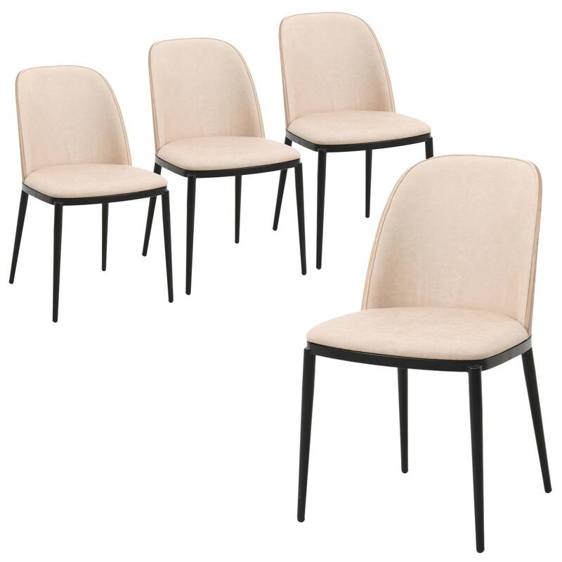 Dining Chair with Upholstered Seat Side Chair with MDF Wood Frame in Steel Set of 4 - Walnut/Light Brown