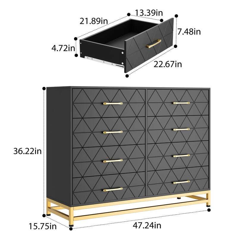 8 Drawer Dresser with Metal Handles for Bedroom